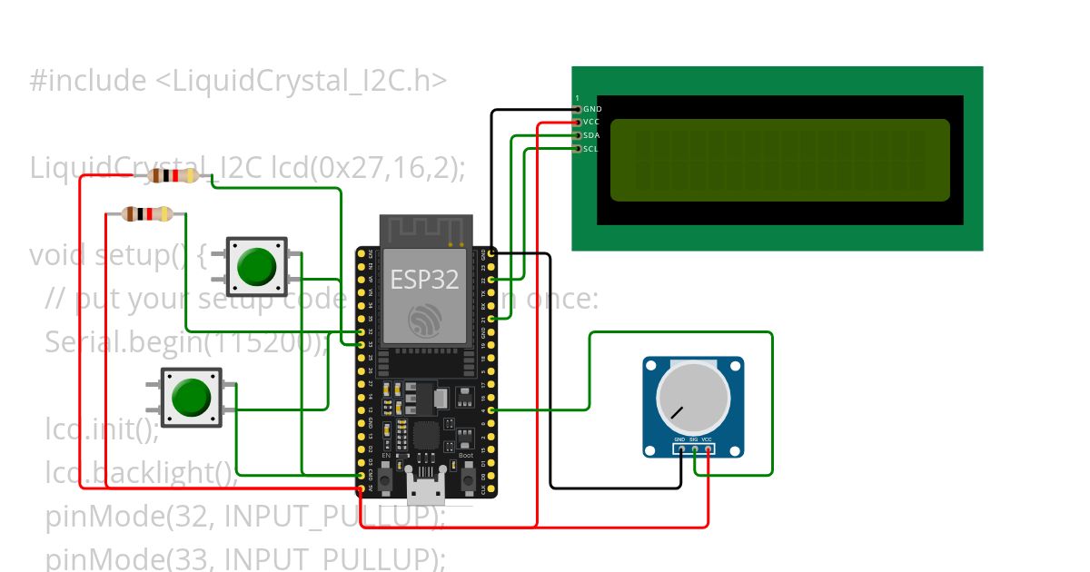 lcd + potenciometer esp32 simulation