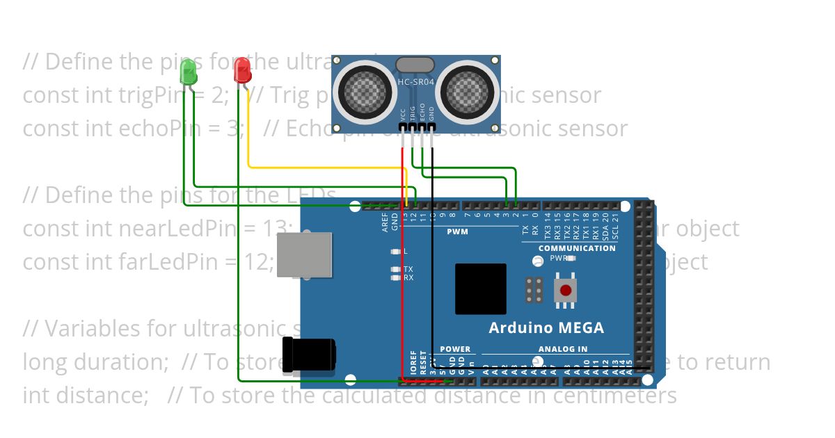 Ultra sonic sensor with led with Mega simulation