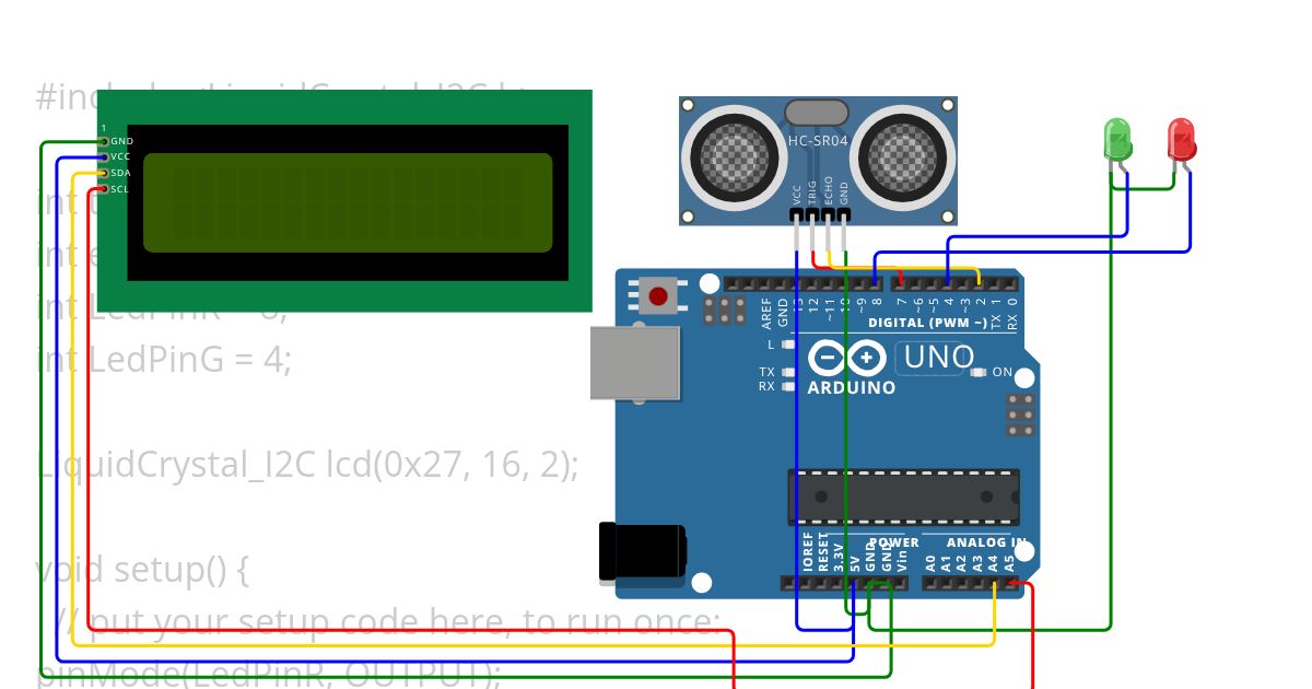 Ultrasonic sensor with LCD 16*2 12C Display simulation