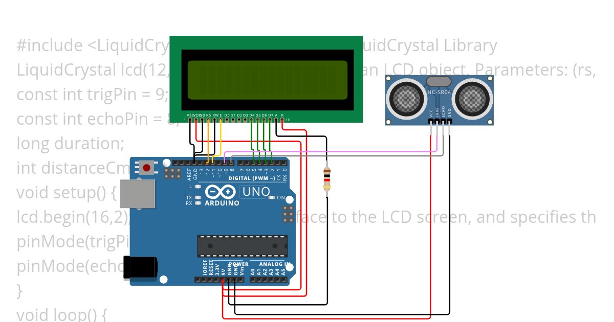 ultrasonic sensor and lcd 2 simulation
