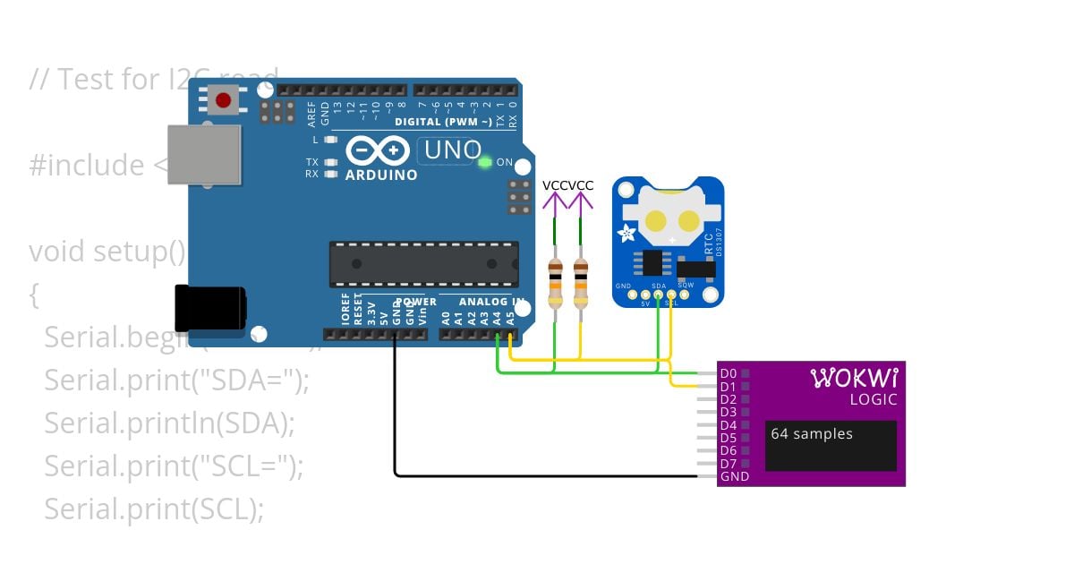 Test for I2C read with Arduino Uno simulation