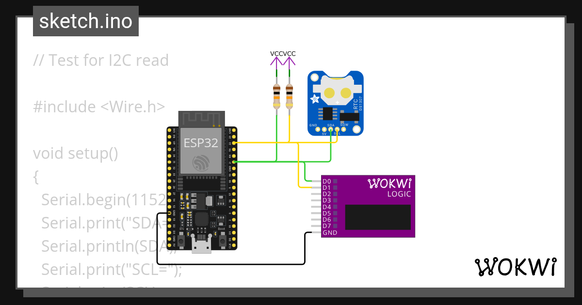 Test for I2C read with ESP32 - Wokwi ESP32, STM32, Arduino Simulator