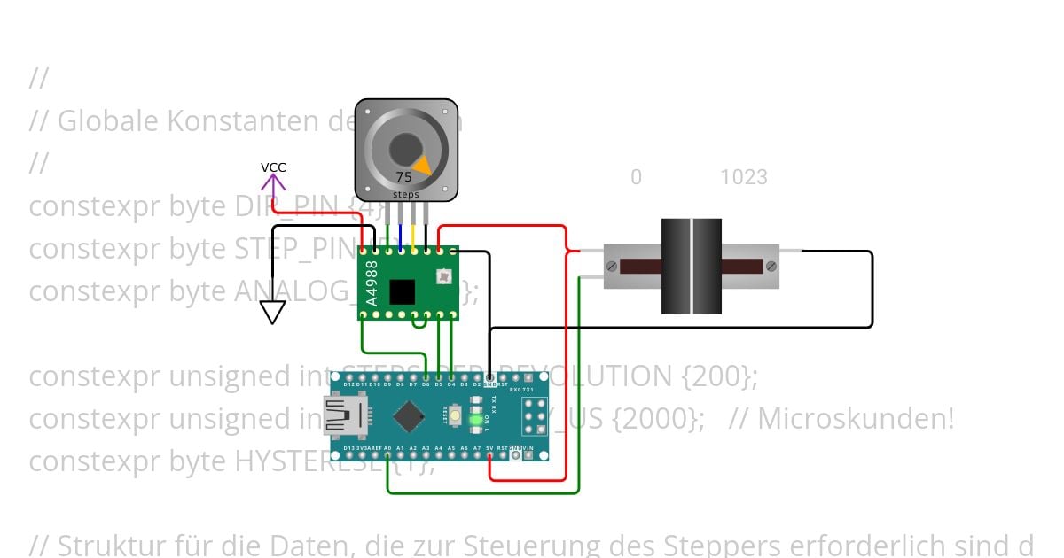 Schrittmotor mit Poti steuern simulation