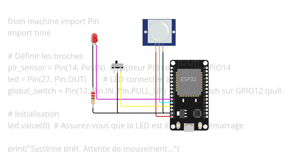 système luminaire capteur mouvement simulation