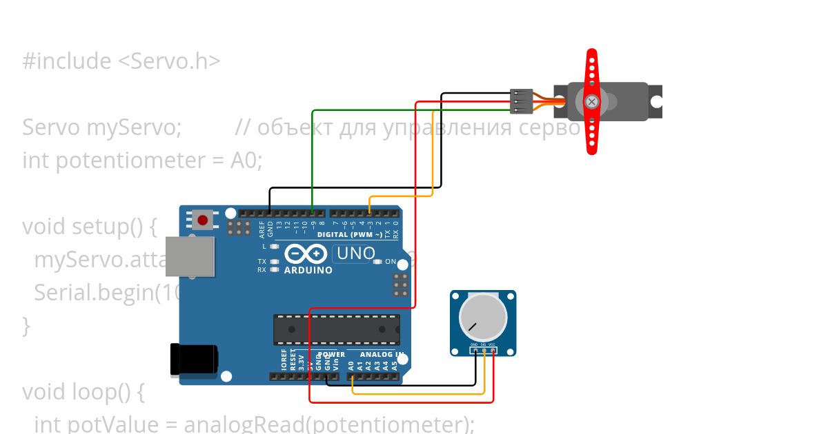 pr 9 потенциометр и серво simulation