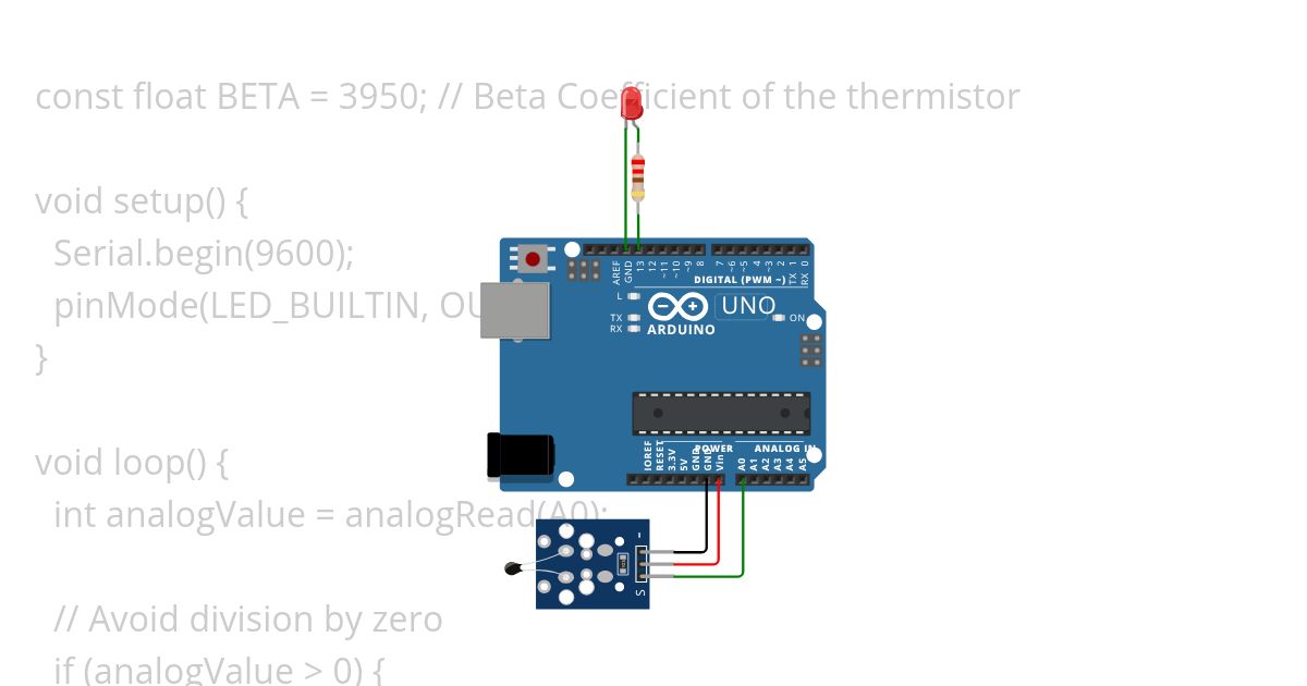 TD1 - Exo 2 : Turn on a light when temperature is comfortable (between 20°C to 25°C for example) simulation