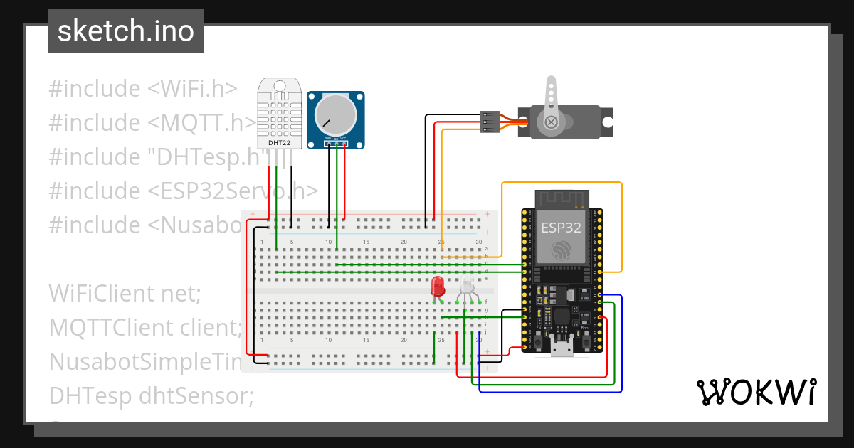 tugas 8 - DHT22, potensiometer, dan servo - Wokwi ESP32, STM32, Arduino ...