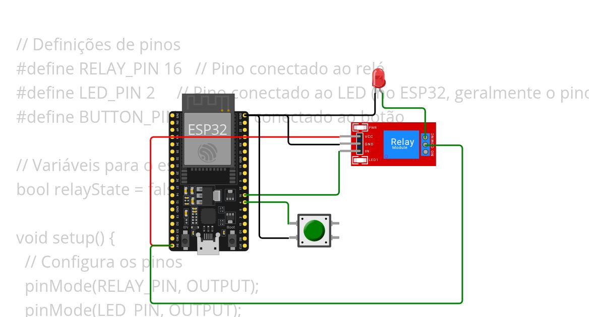 relé led e botao (simples) simulation