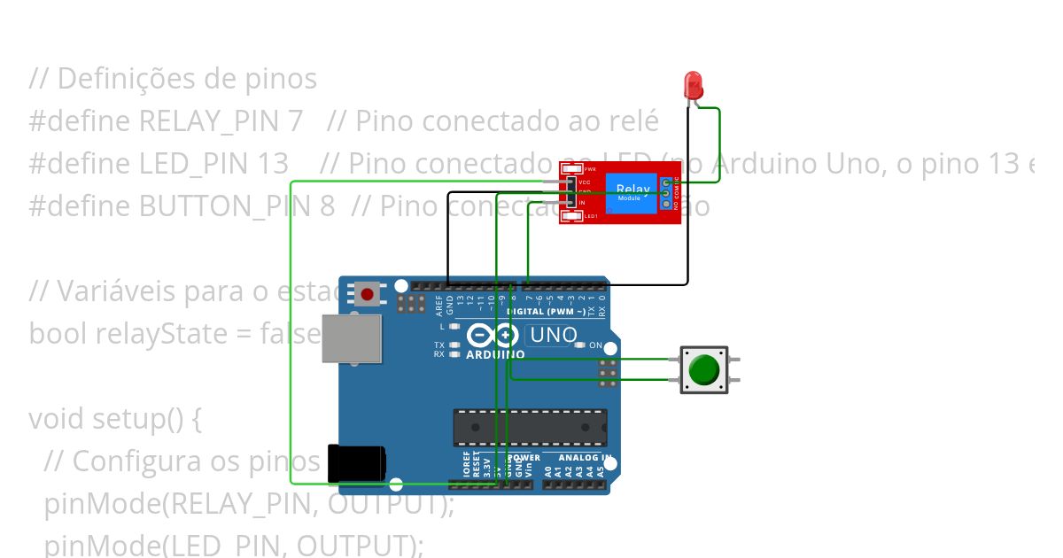 relé led e botao (simples) arduino simulation