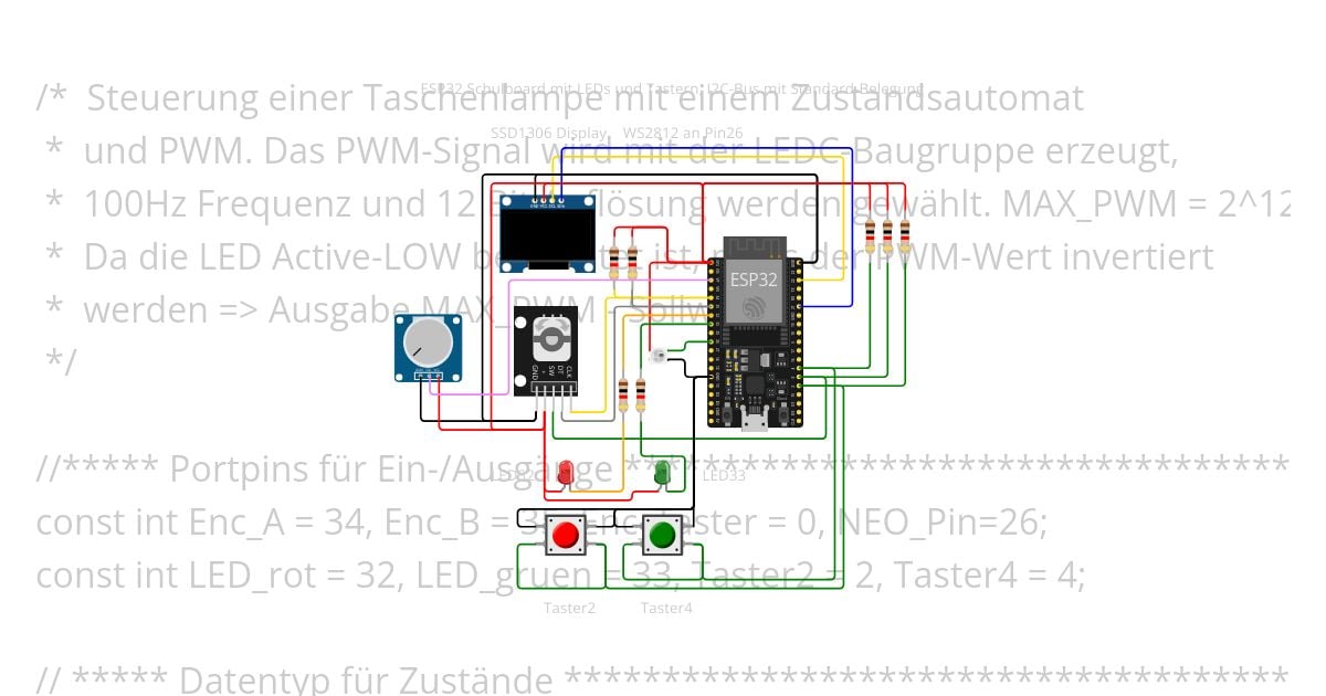 ESP32 Zustandsautomat Taschenlampe simulation