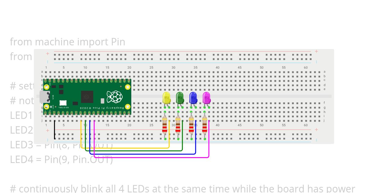 Raspberry Pi Pico 4 LEDs  simulation