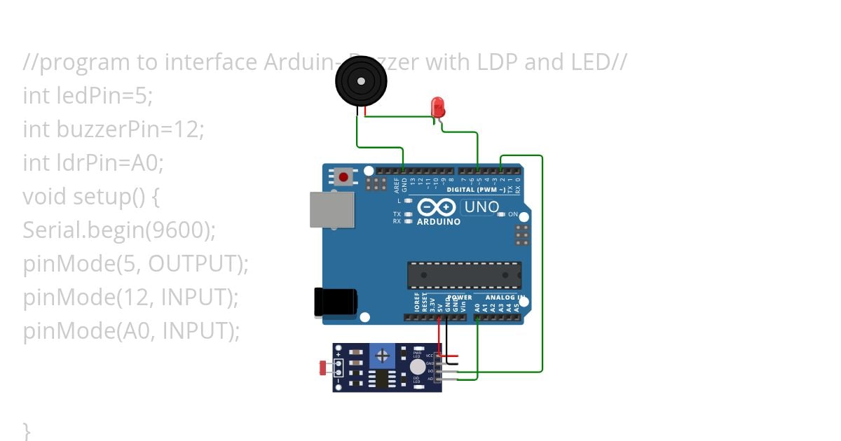 4, Arduino-Buzzer with LDR and LED simulation