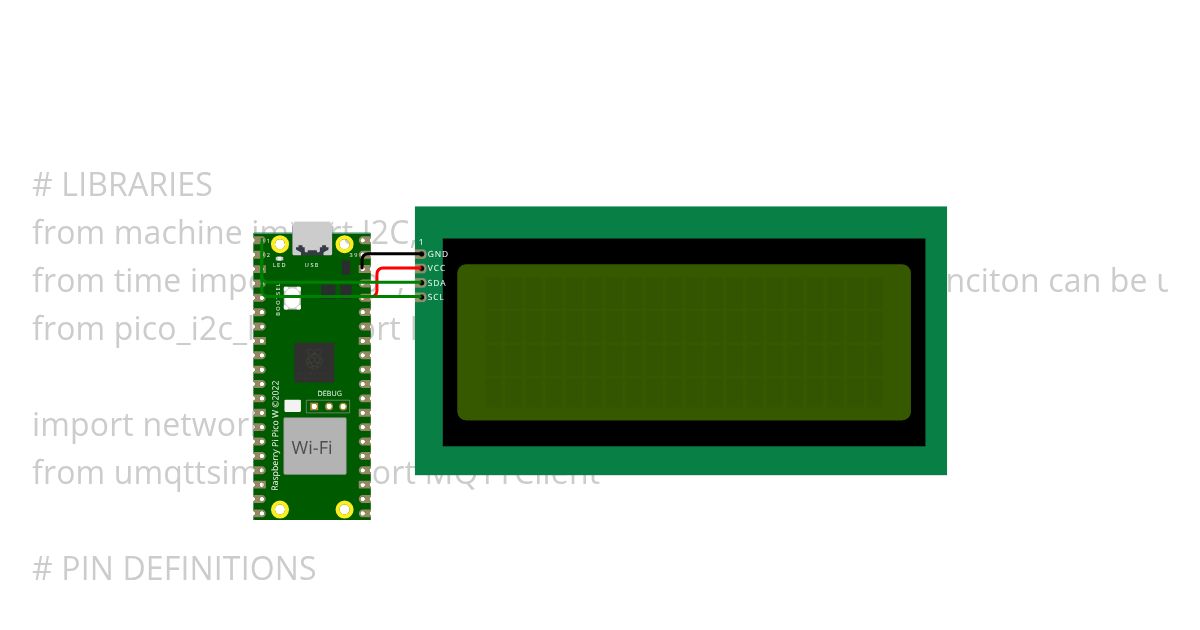 Raspberry Pi Pico LCD I2C Hive MQTT Copy simulation