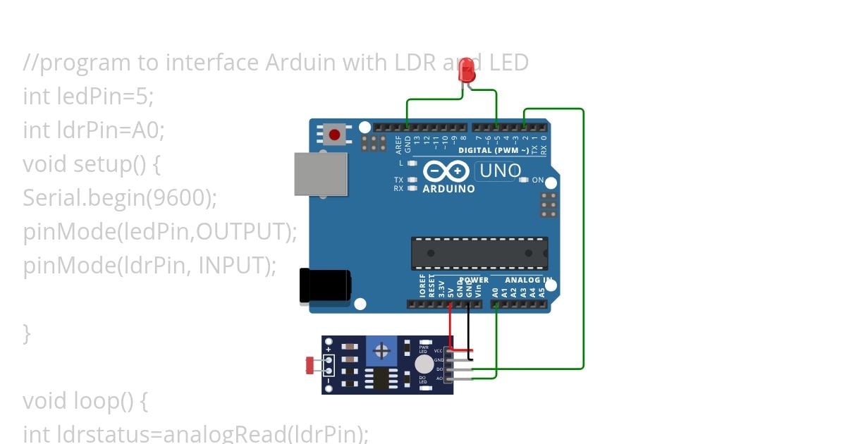 5, LDR SENSORE WITH LED simulation
