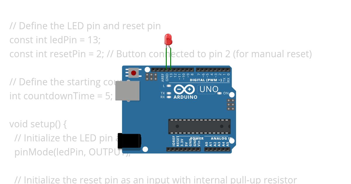 TD2 - Exo 1 v.2 : Create a system that is displaying a count down value from 60 seconds to 0. When the counter is set to zero, a led light is turned on. simulation