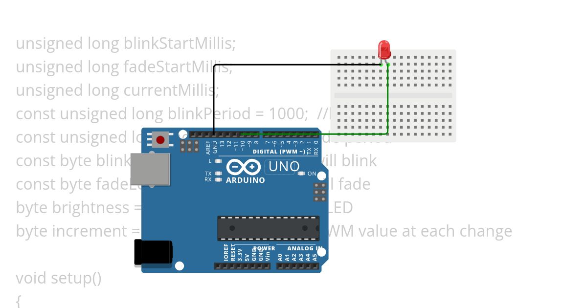 millis() led blink and fade at the  "same" time simulation