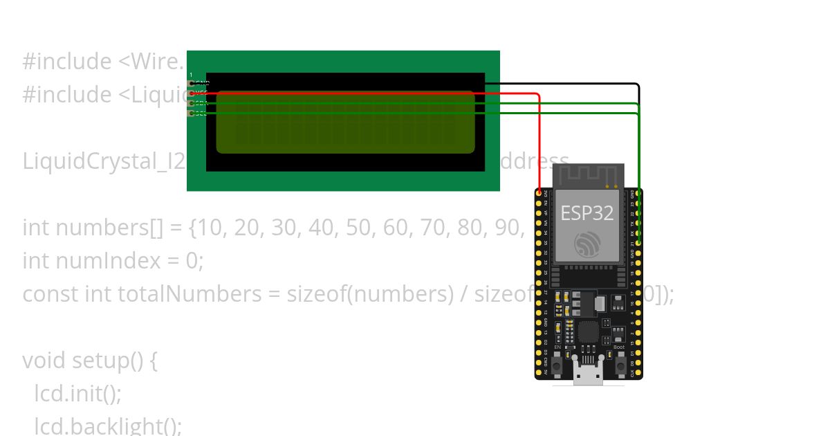 Display numbers from an array and scroll through them on the LCD. simulation