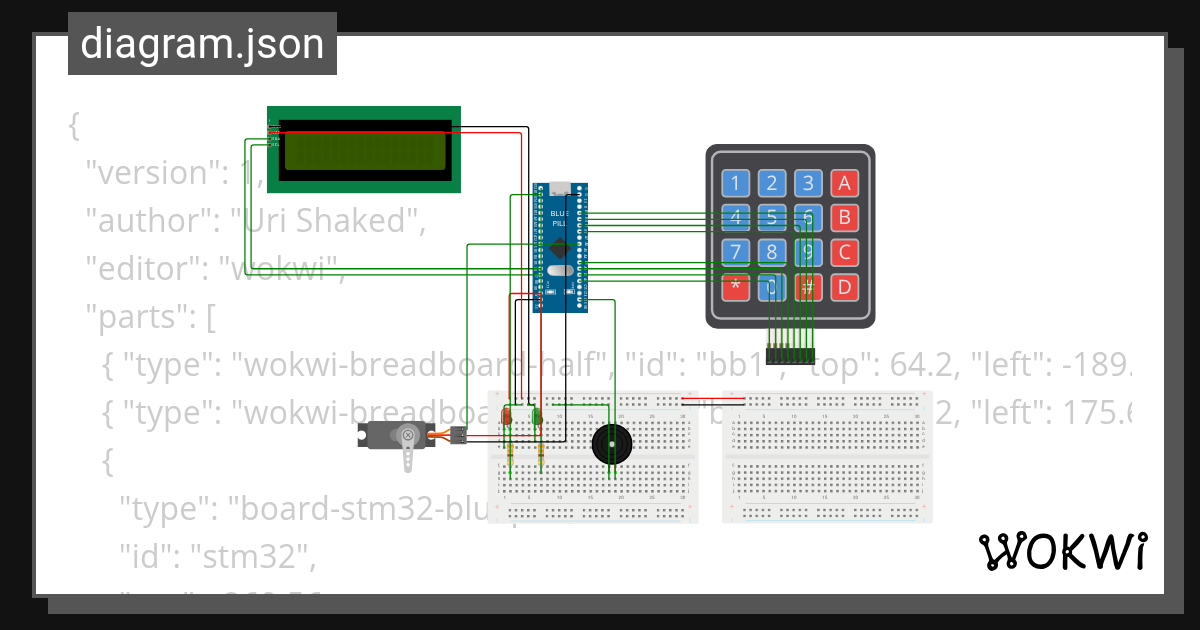 Schematic Door Lock With Bluepill - Wokwi ESP32, STM32, Arduino Simulator