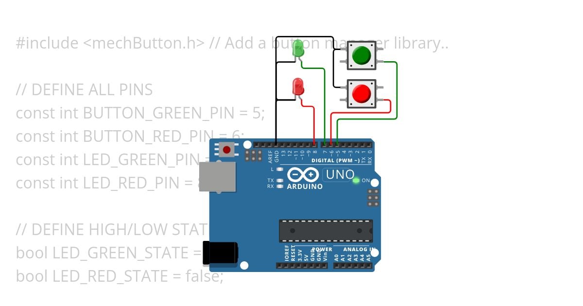 two buttons, two LEDs simulation