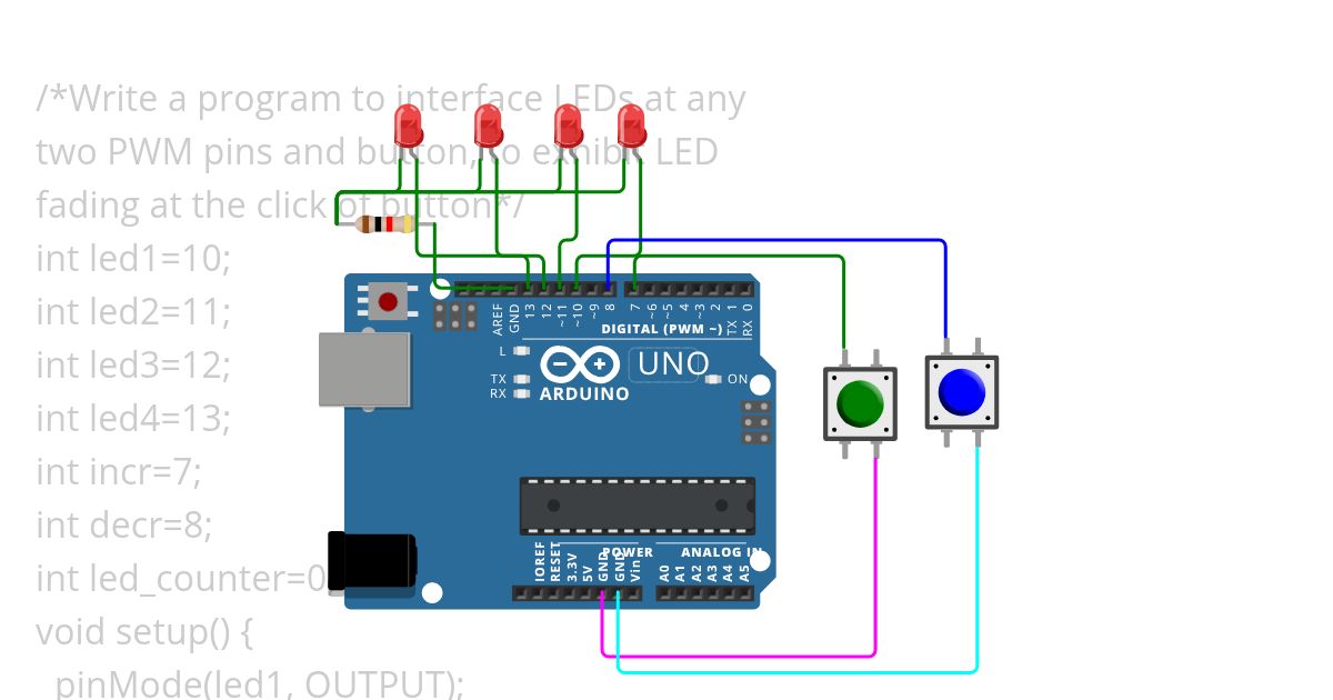 17.LED WITH TWO BUTTON Q.6 simulation