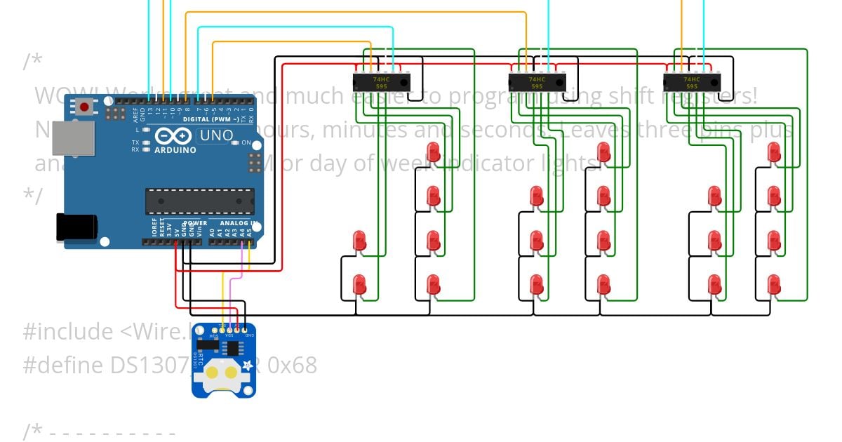 !! DS1307 binary clock with shift register simulation