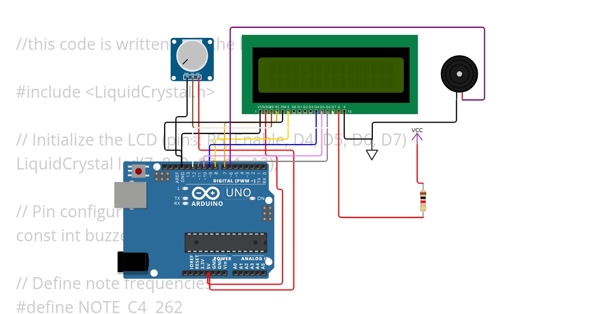 Twinkle twinkle little star using buzzer and lcd display simulation