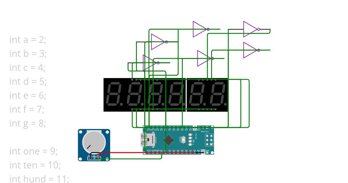 Universal 7 segment display (code template and 6 digits) (highly expandable) simulation