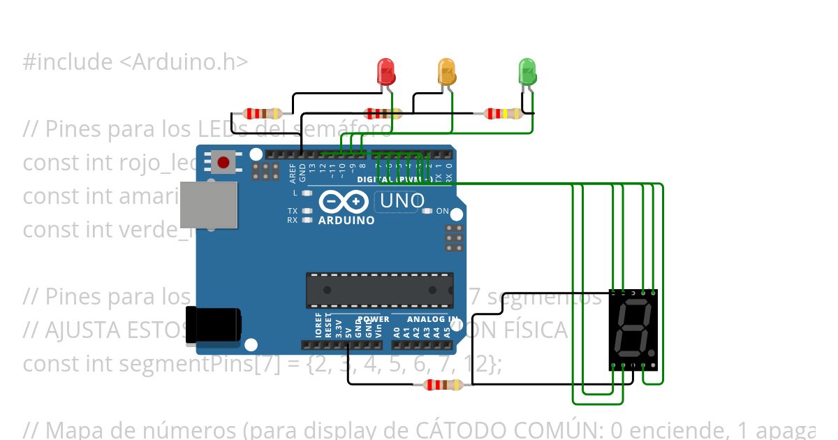 luz verde con display 7 segmentos Copy simulation