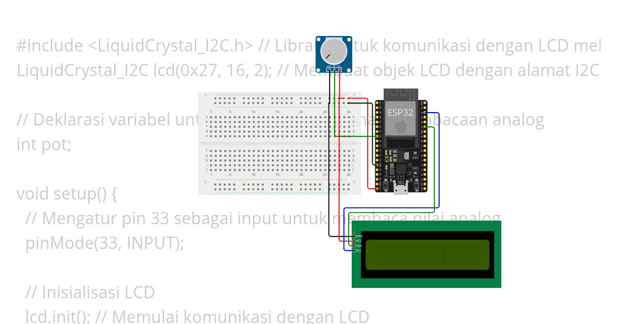 Kelas IoT - 40. Menampilkan Nilai Potensiometer ke LCD simulation