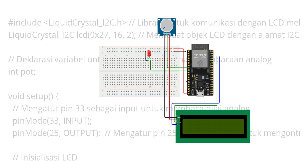 Kelas IoT - 42. Mengendalikan LED berdasarkan Nilai Potensiometer simulation