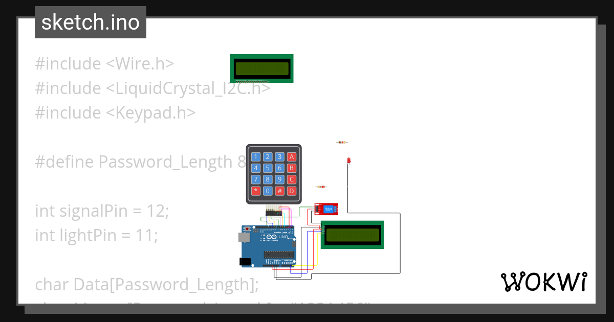 LCD and keypad and led connections - Wokwi ESP32, STM32, Arduino Simulator