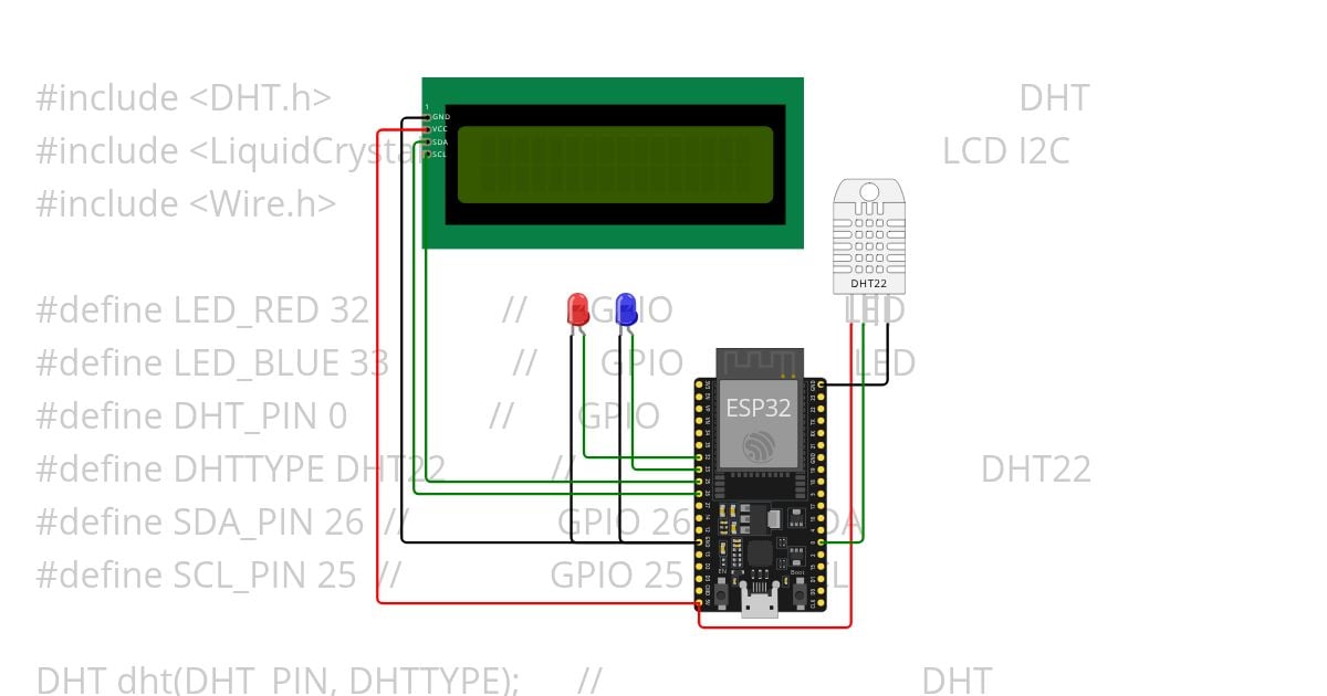 DHT+LED+LCD simulation