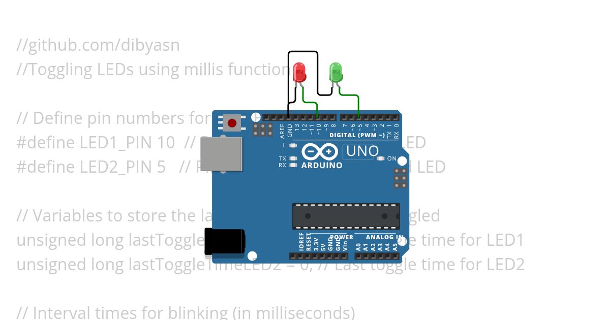 Toggling LEDs using millis function simulation