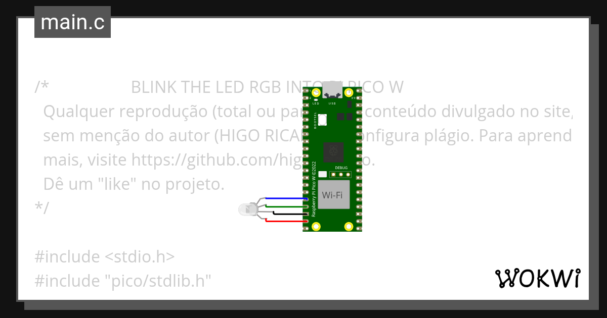 BLINK RGB PI PICO W - Wokwi ESP32, STM32, Arduino Simulator
