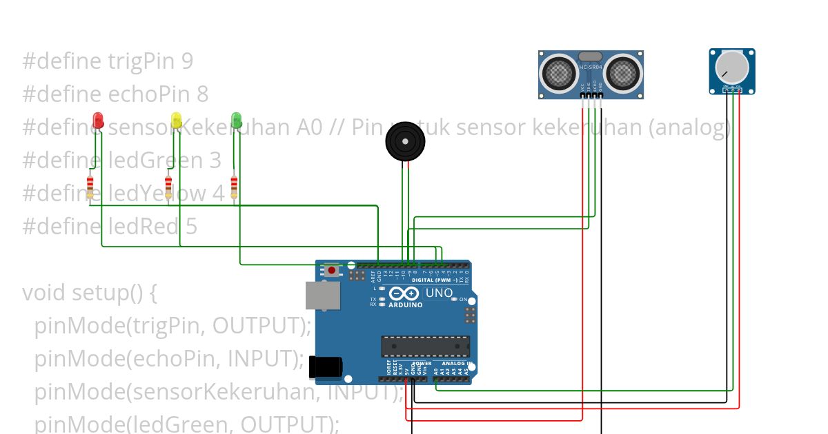 mengukur ketinggian air dan kekeruhan air Copy simulation