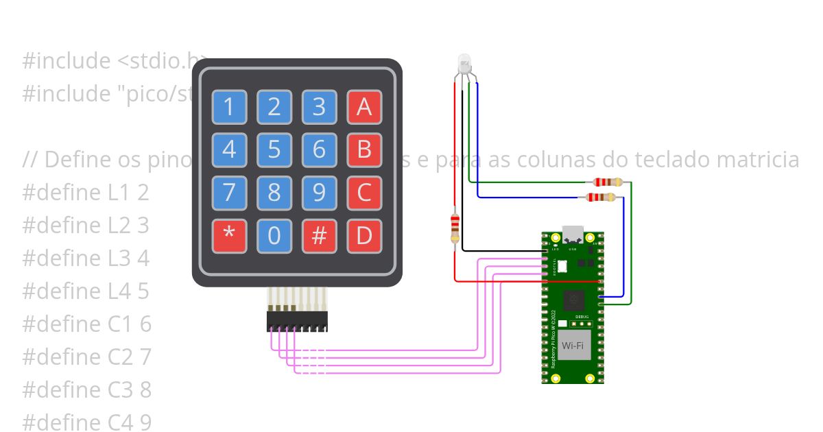 Teclado Matricial com LED RGB simulation