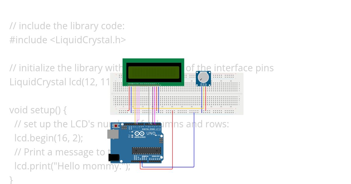 board uno + lcd + potentiometer simulation