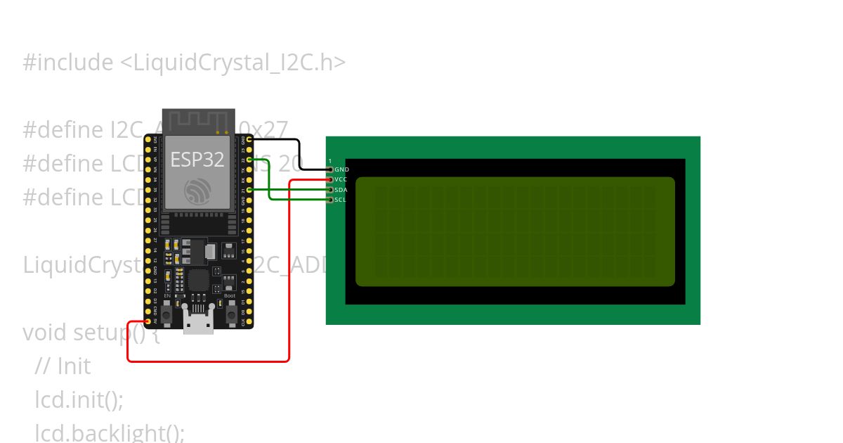 ESP32 I2C LCD simulation