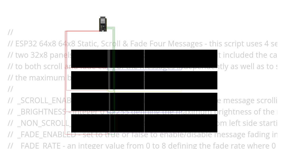 ESP32 64x8 Static, Scroll & Fade Four Messages - Rev A simulation