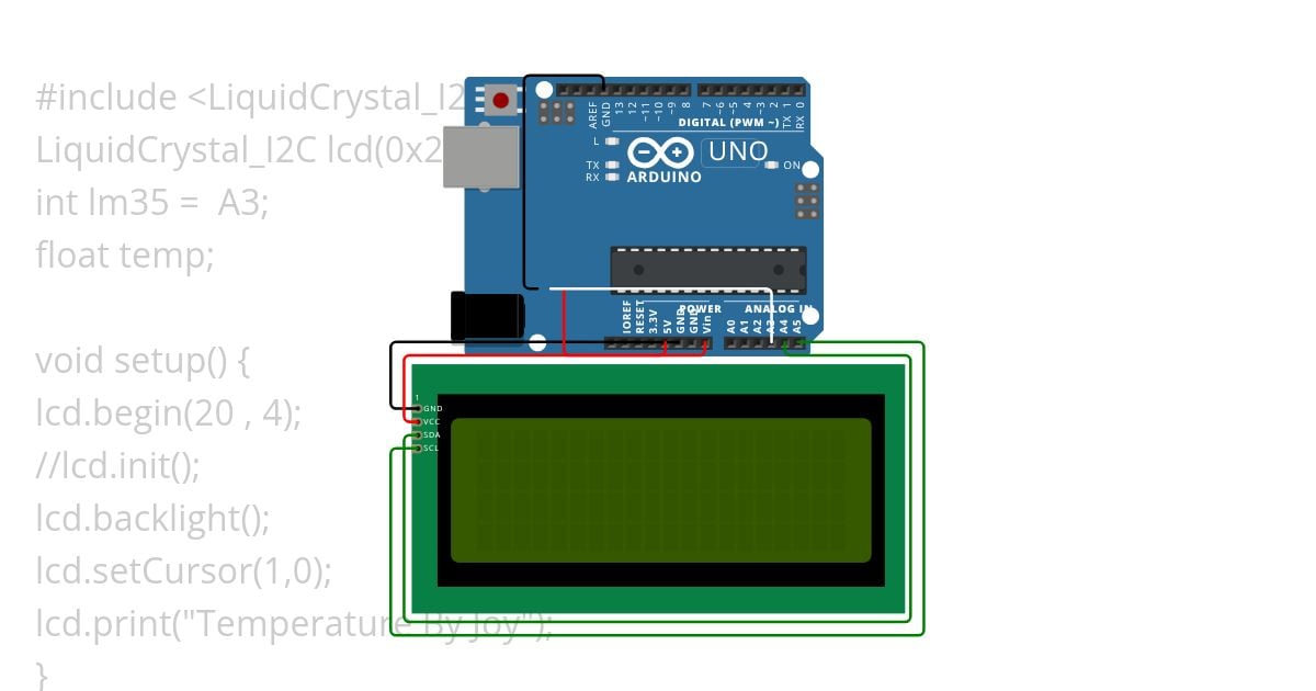 LM35 Sensor With LCD Display. simulation