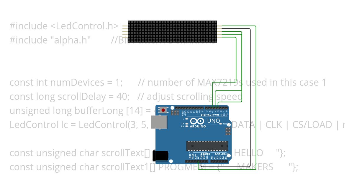MAX7219: Scrolling Text 3 (2) simulation
