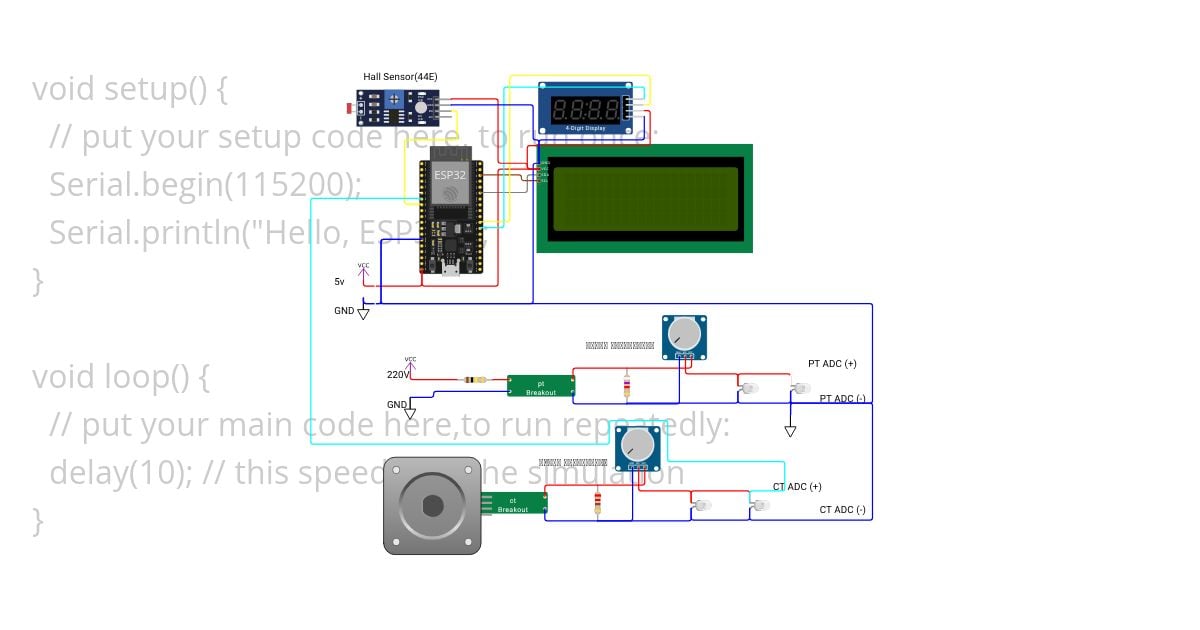 MicroPython_Energy Monitoring and RPM Measurement System Using ESP32 with LCD and TM1637 Display simulation