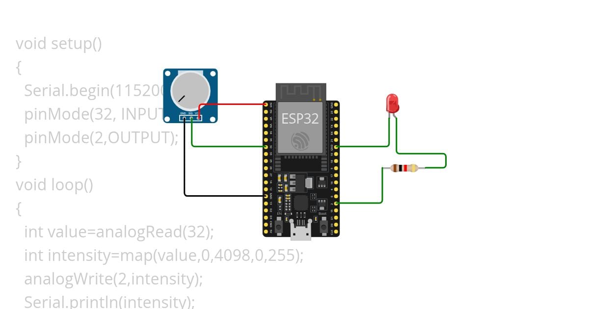 interfacing potentiometer with ESP32 simulation