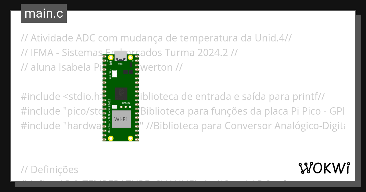 WiFi Scan - Pi Pico SDK ADC com mudança de temperatura - Wokwi ESP32 ...