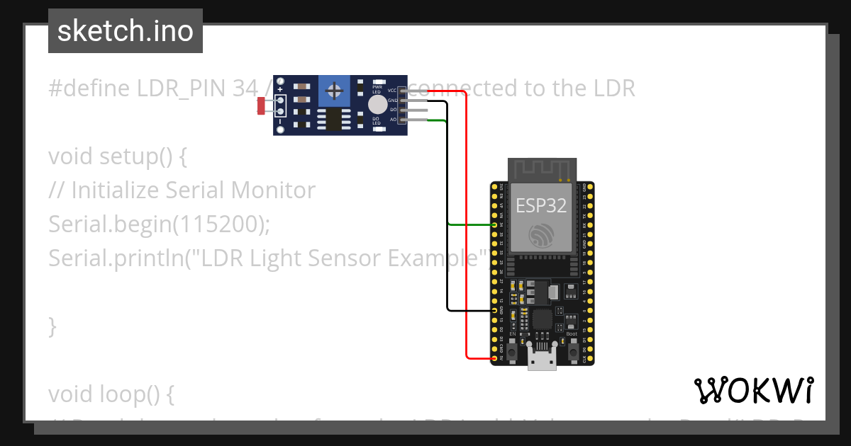 LDR,PIN - Wokwi ESP32, STM32, Arduino Simulator
