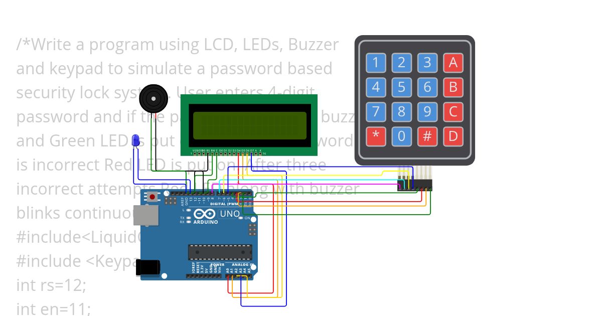 23.LCD,LED,BUZZER,KEYPAD simulation