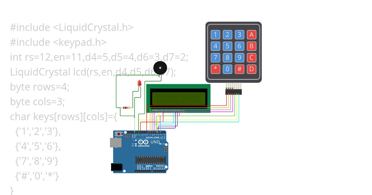 19,led,lcd,buzzer,keyad simulation