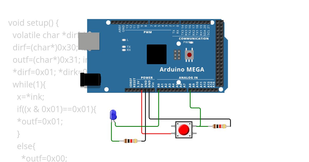 Push button and LED simulation