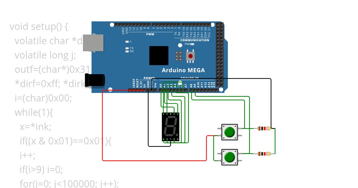 Push button and 7 segment simulation