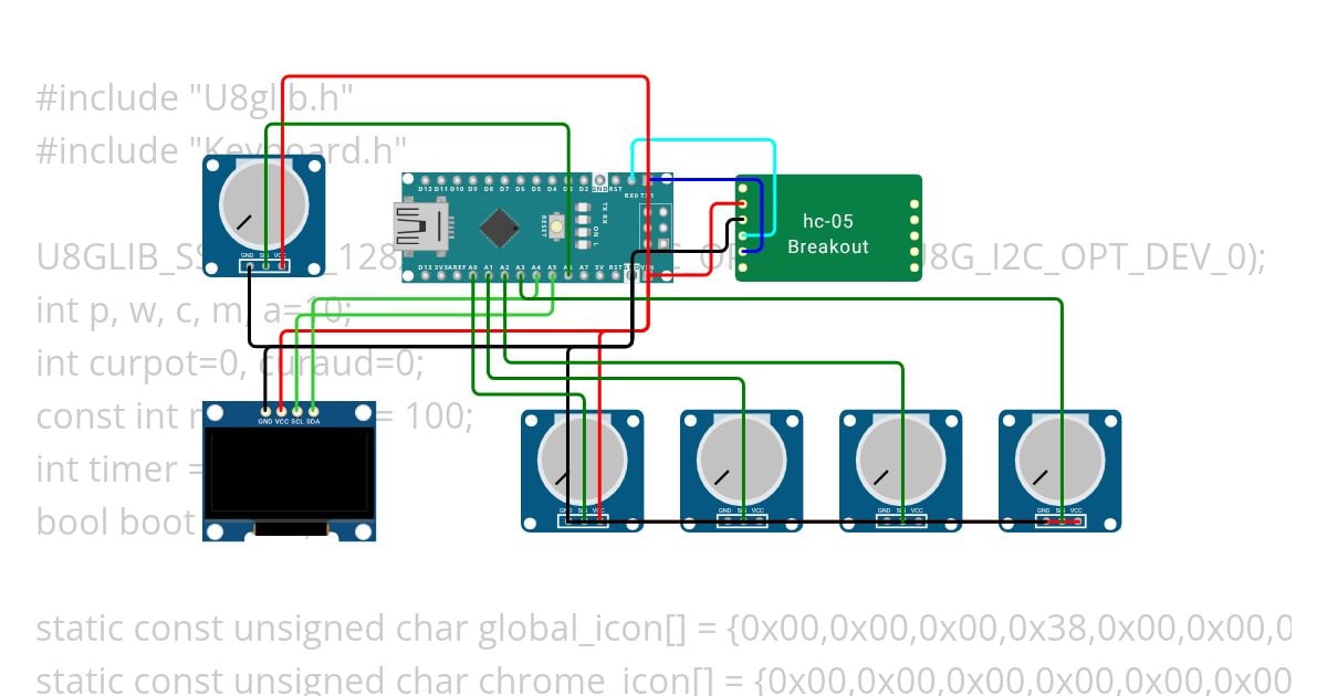 Deej Volume Mixer w/ OLED & 4 Potentiometers simulation